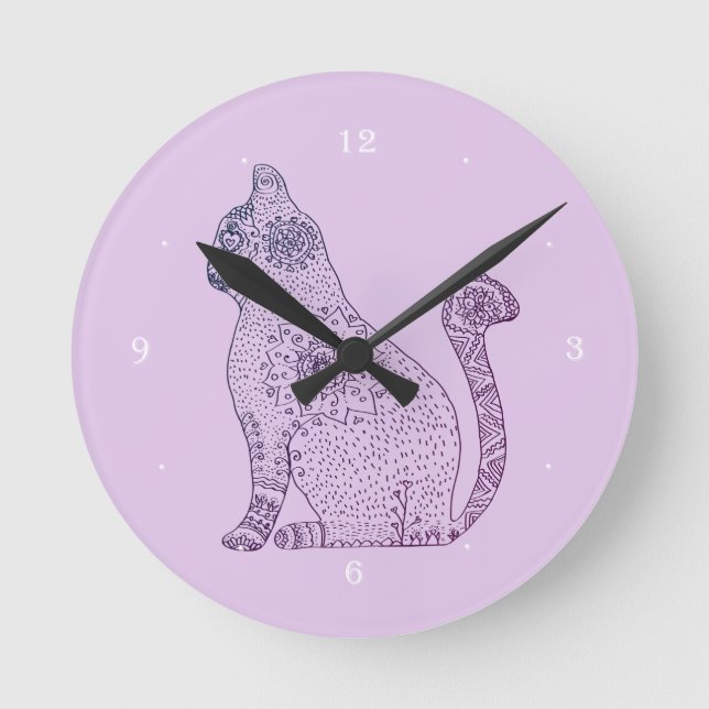 Mandala Cat Round (Medium) Wall Clock Runde Wanduhr (Vorderseite)