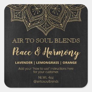 Mandala Chalkboard Black and Gold Blend Labels Quadratischer Aufkleber