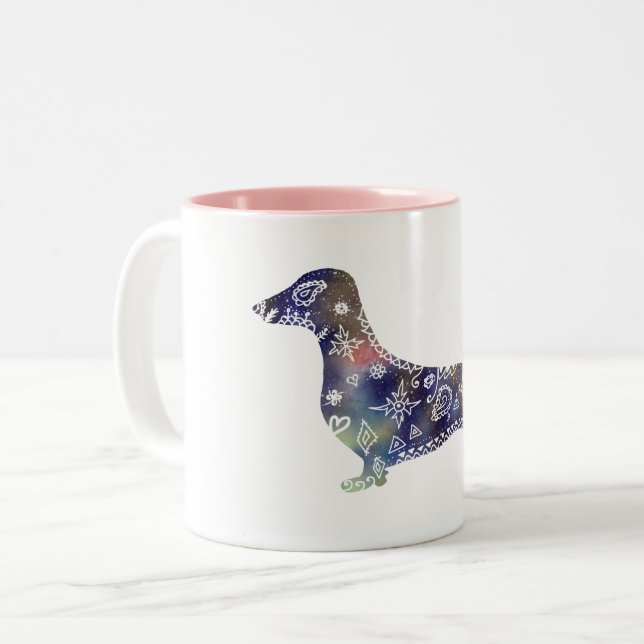Mandala Chien Mug à deux tons (Devant gauche)