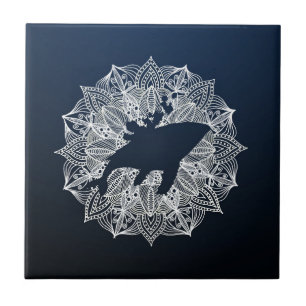 Mandala Circle Blue Humpback Whale Fliese