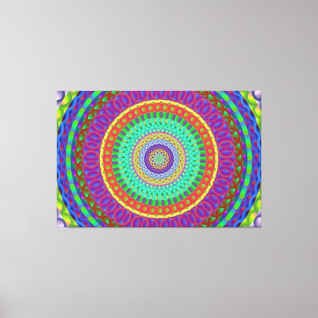 Mandala Circle Green Dots Stretched Canvas Print Leinwanddruck (Vorderseite)