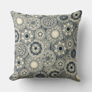 Mandala cirque indigo Creme Kissen