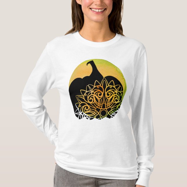 Mandala Citrouille sculpté avec T-shirt lune d'aut (Devant)