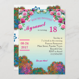 Mandala coloré Invitation d'anniversaire avec fleu
