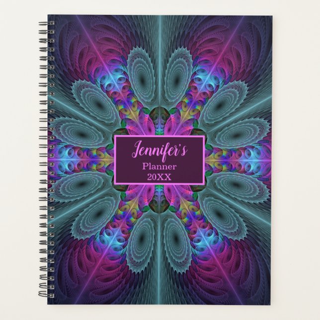 Mandala Colorful Fraktal Art Kaleidoskop Name Planer (Vorderseite)