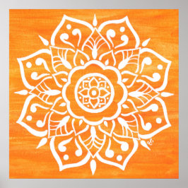 Mandala Colorful Orange White Watercolor Poster