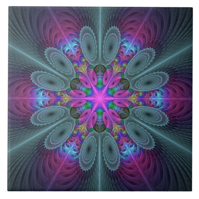 Mandala Colorful Spirituelles Fraktal Kunst, Dicht Fliese (Vorderseite)