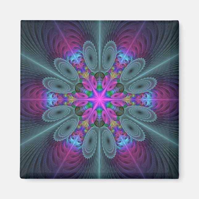 Mandala Colorful Strickendes Fraktal Kunst Kaleido Magnet (Vorne)