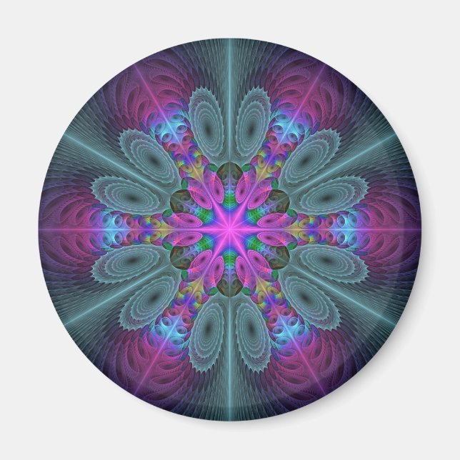 Mandala Colorful Strickendes Fraktal Kunst Kaleido Magnet (Vorne)