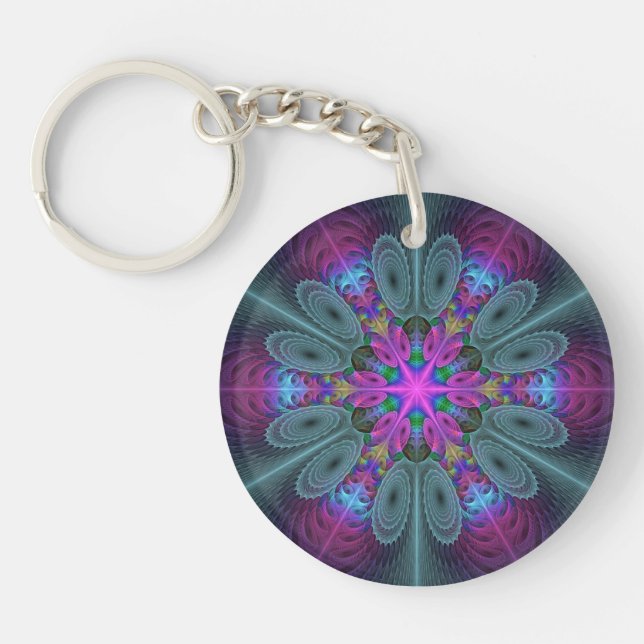 Mandala Colorful Strickendes Fraktal Kunst Kaleido Schlüsselanhänger (Vorderseite)