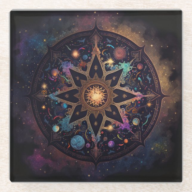 Mandala Cosmic Visionary Art Glass Untersetzer (Vorderseite)
