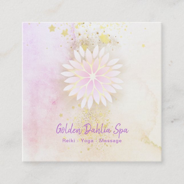 *~* Mandala Dahlia Pastel Lavender Peach AP2 Quadratische Visitenkarte (Vorderseite)