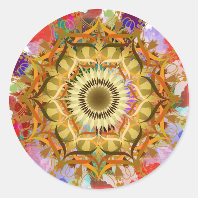 Mandala Damask Lotus Blume Art Collection Runder Aufkleber (Vorderseite)