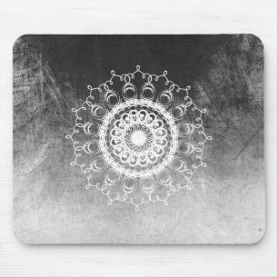 Mandala Damask Wasserfarbe Yoga Schwarz-Weiß Mousepad