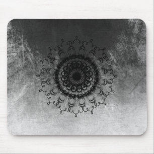 Mandala Damask Wasserfarbe Yoga Schwarz-Weiß Mousepad