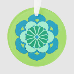 Mandala de la fleur de lotus, vert citron et bleu