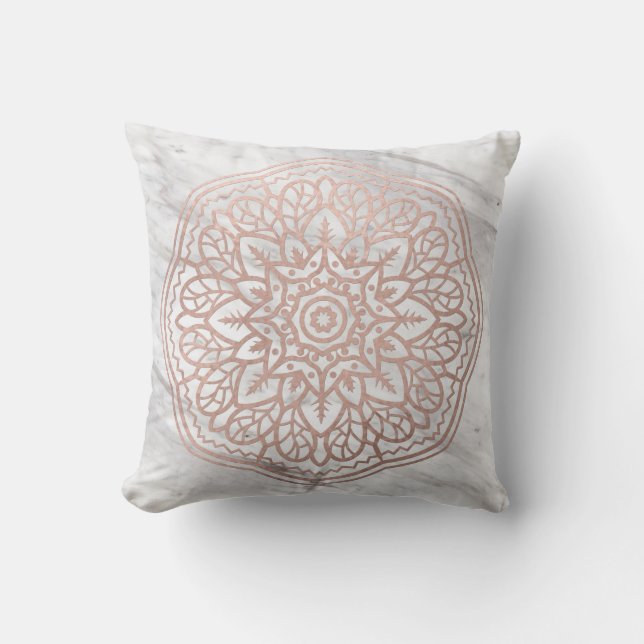 Mandala de marbre - coussin rose géométrique d'or (Recto)
