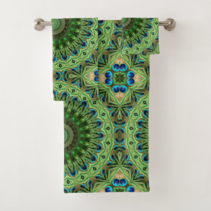 Mandala de plume de paon Symétrie émeraude et bleu