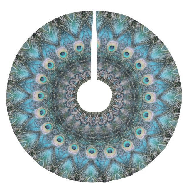 Mandala der Pfau-Augen Polyester Weihnachtsbaumdecke (Vorderseite)