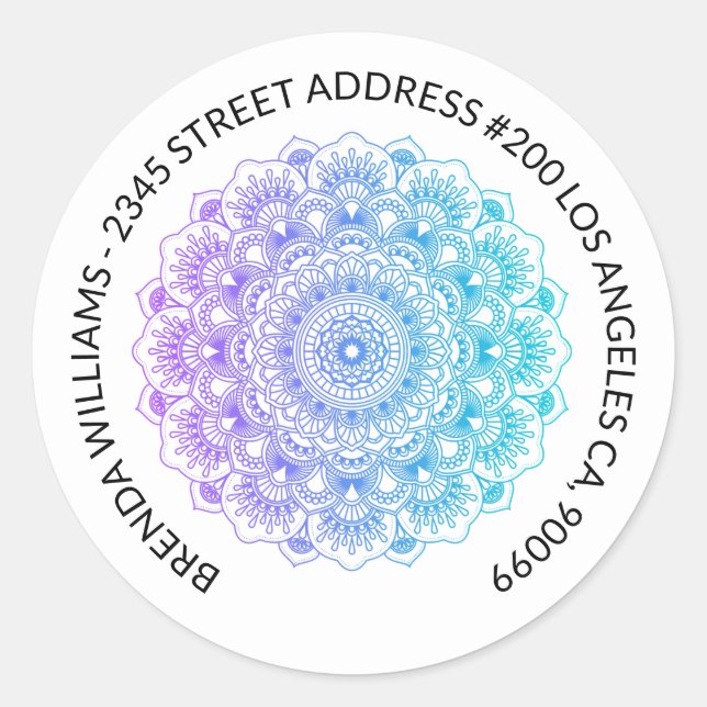 Mandala Design blau-grün bis lila ombre Runder Aufkleber (Vorderseite)