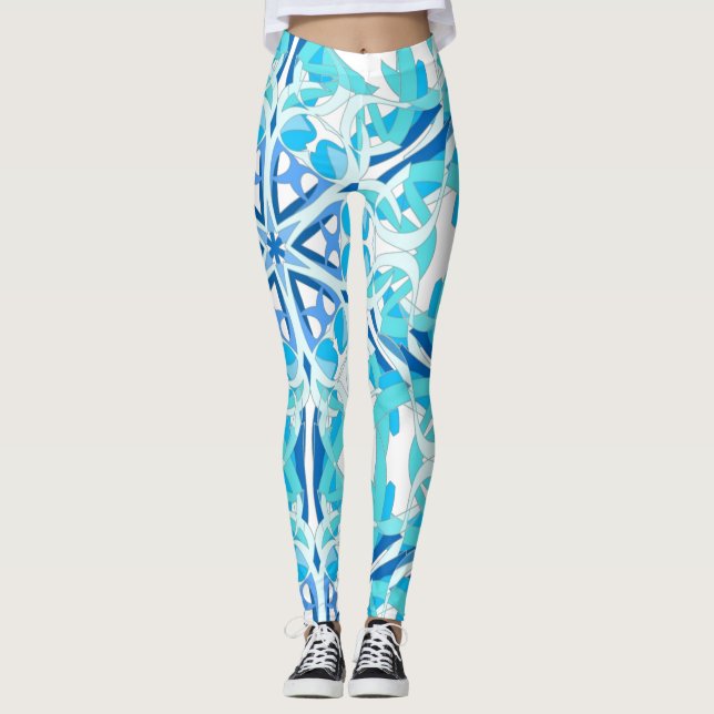 Mandala Design, Blue Ivy on White Leggings (Vorderseite)