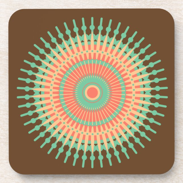 Mandala Design grün, orange indisch Untersetzer (Vorderseite)