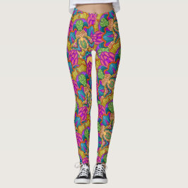 Mandala Design in den Bereichen Blues und Gold Leggings