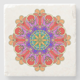 Mandala Design in reichen Schmucktönen Steinuntersetzer
