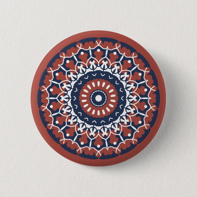 Mandala Design in Rot und Blau Button (Vorderseite)