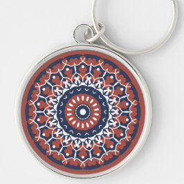 Mandala Design in Rot und Blau Schlüsselanhänger
