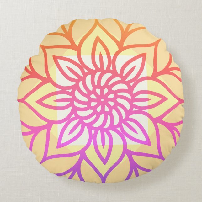 Mandala Design Lichtfarbe Rundes Kissen (Vorderseite)