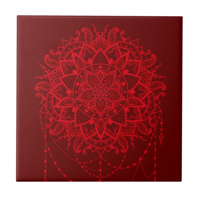 Mandala designburgundy Indian Fliese (Vorderseite)