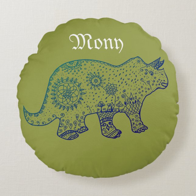 Mandala Dinosaur Art Round cushi Rundes Kissen (Vorderseite)