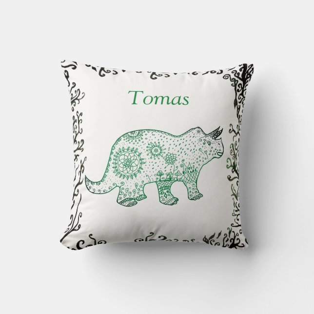 Mandala Dinosaur Art, Votre Nom Jetez Un Coussin (Recto)