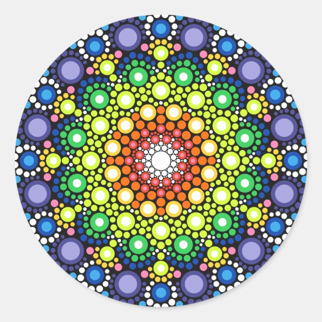 Mandala Dot Fraktal Retro Hippie Trippy Dots Runder Aufkleber (Vorderseite)