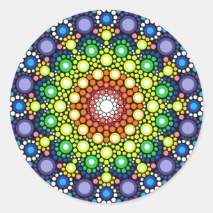 Mandala Dot Fraktal Retro Hippie Trippy Dots Runder Aufkleber