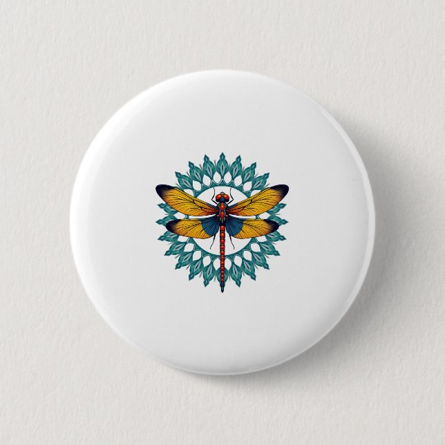Mandala Dragonfly - Lotus Flower Insect Lover Ento Button (Vorderseite)