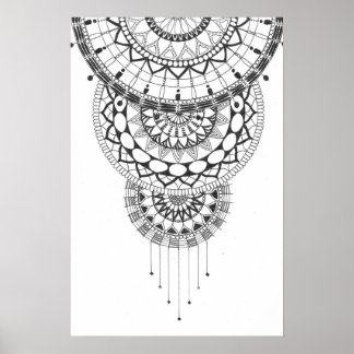 Mandala-Druck in Schwarzweiß Poster