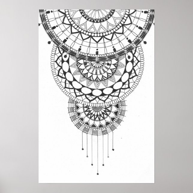 Mandala-Druck in Schwarzweiß Poster (Vorne)