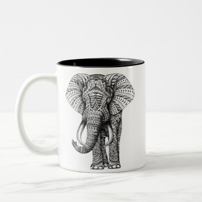 Mandala-Elefant-Tasse Zweifarbige Tasse (Links)