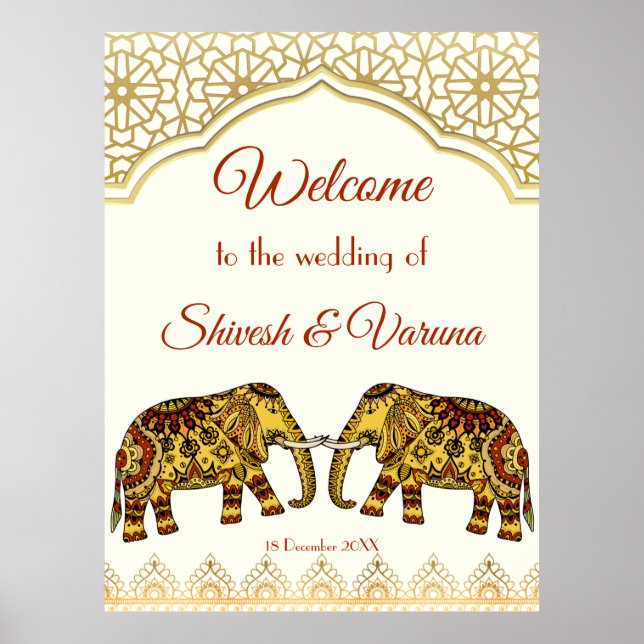 Mandala Elefanten Indianergrenze Hochzeitfoa Poster (Vorne)