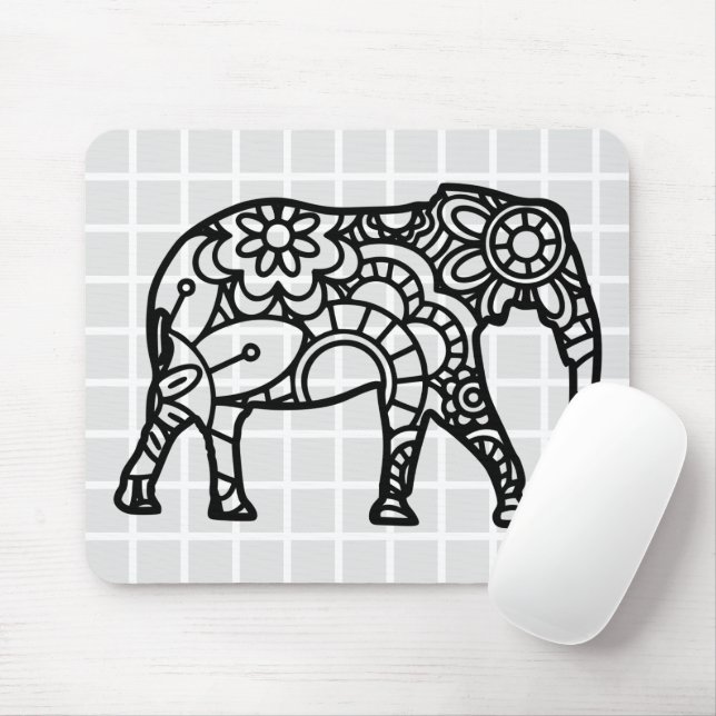 Mandala-Elefanten-Raster-Mauspad Mousepad (Mit Mouse)