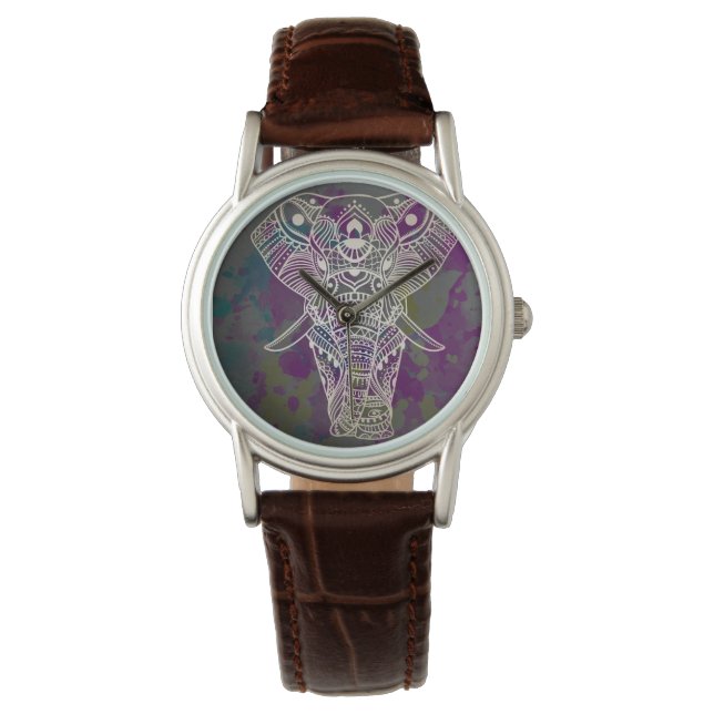 Mandala Elephant Bohemisch Armbanduhr (Vorderseite)