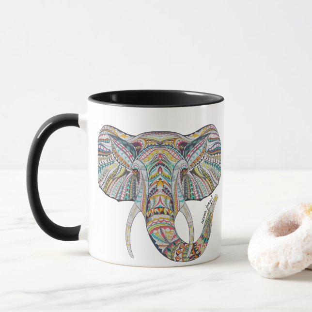 Mandala Elephant Coffee Tasse (Mit Donut)