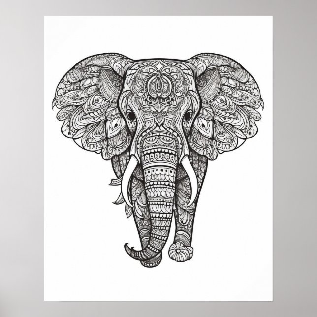 Mandala Elephant Coloring Poster für Erwachsene (Vorne)