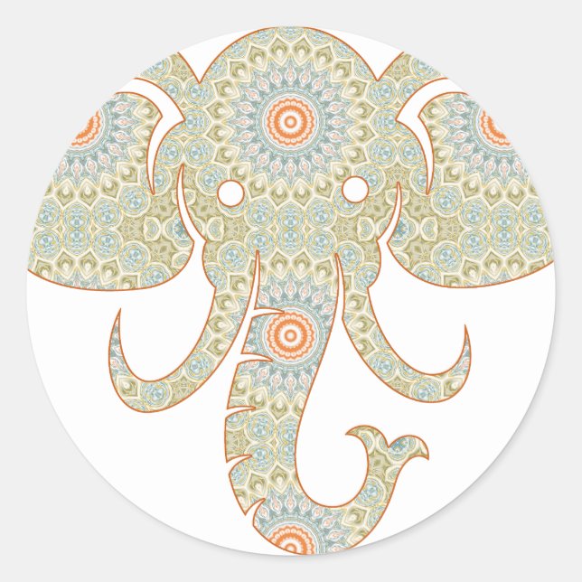 Mandala Elephant Head Design Runder Aufkleber (Vorderseite)