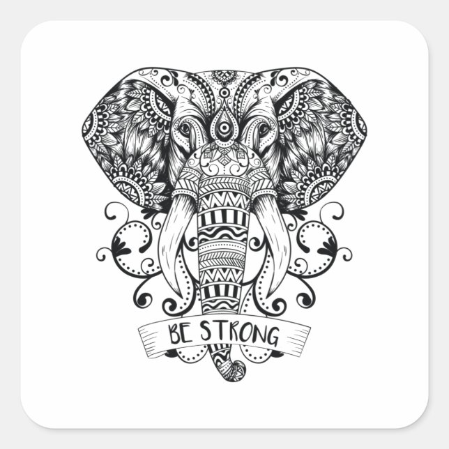 Mandala Elephant Quadratischer Aufkleber (Vorderseite)