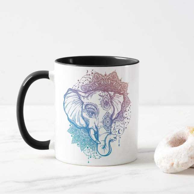 Mandala Elephants Café Mug (Avec donut)