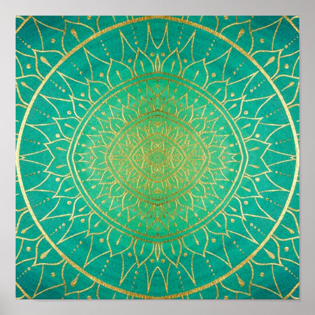 Mandala Emeral Green Gold Colorful Poster (Vorne)