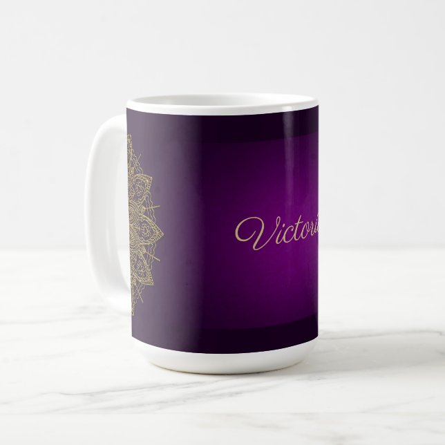 Mandala en or Monogramme de café Mug (Devant gauche)